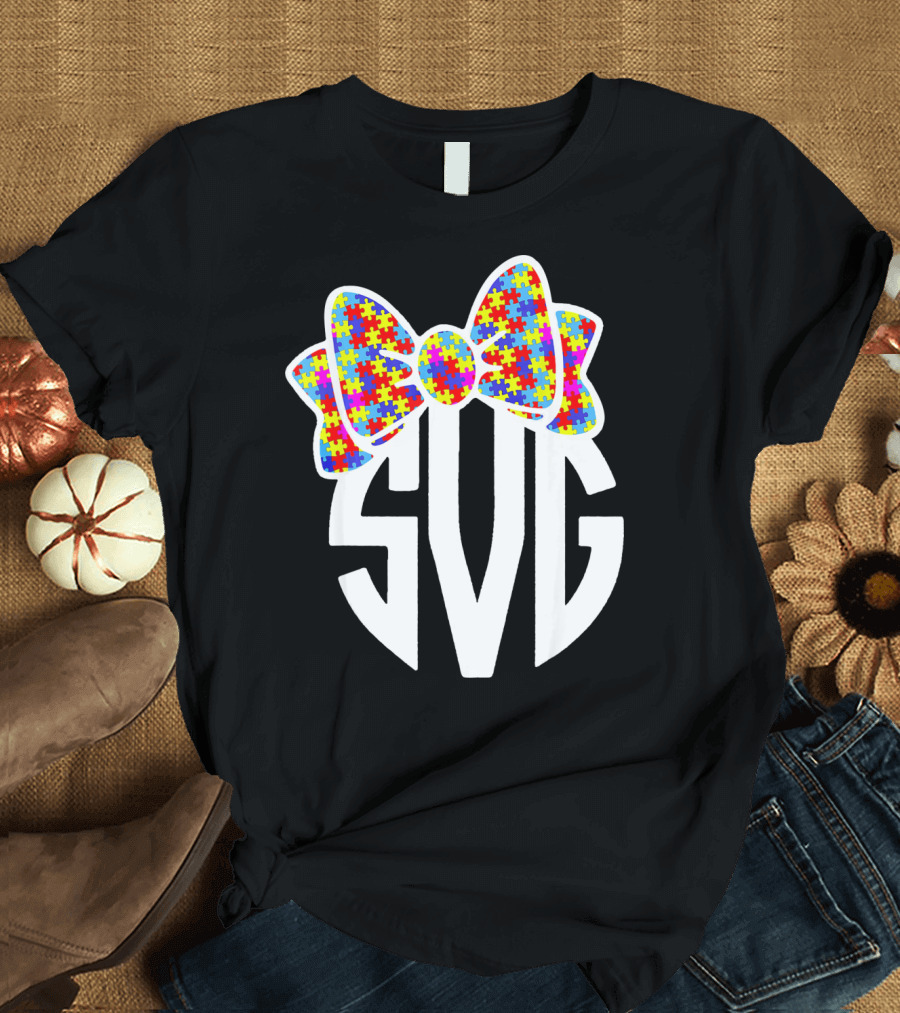 SVG Autism Awareness Puzzle Bow T-Shirt