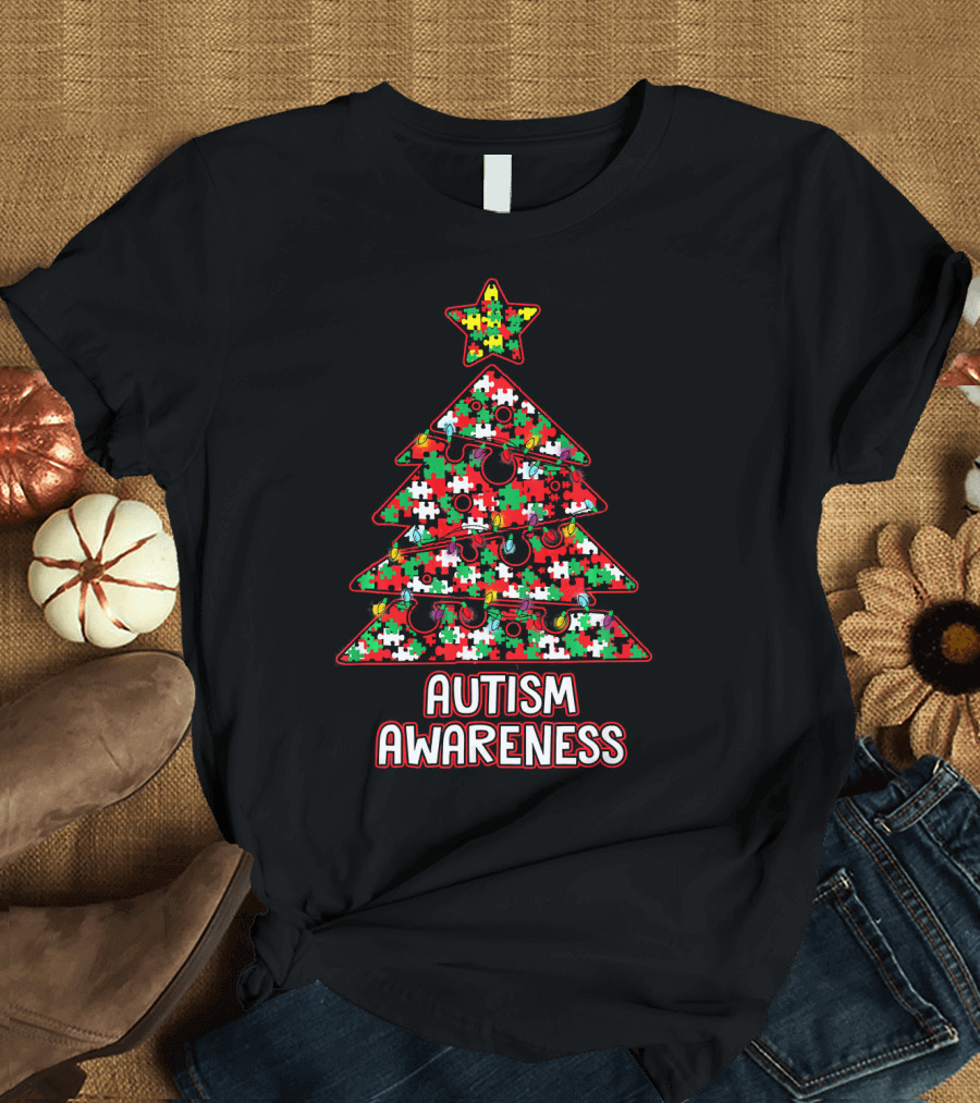 Christmas Puzzle Tree Autism Awareness T-Shirt