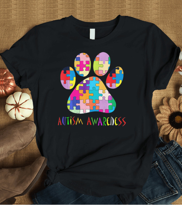 T-Shirt: Autism Awareness Colorful Puzzle Dog Paw T-Shirt Autism Awareness Colorful Puzzle Dog Paw T-Shirt