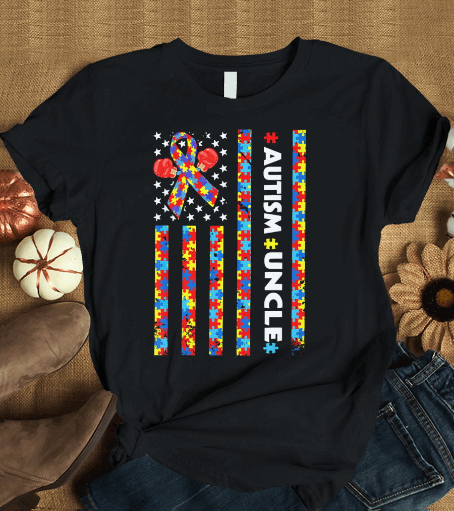 Autism Awareness Puzzle Flag with Boxing Gloves Uncle T-Shirt