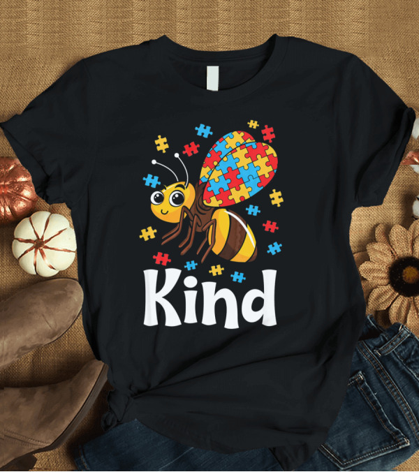 T-Shirt: Puzzle Bee Kind Autism Awareness Beekind T-Shirt Puzzle Bee Kind Autism Awareness Beekind T-Shirt