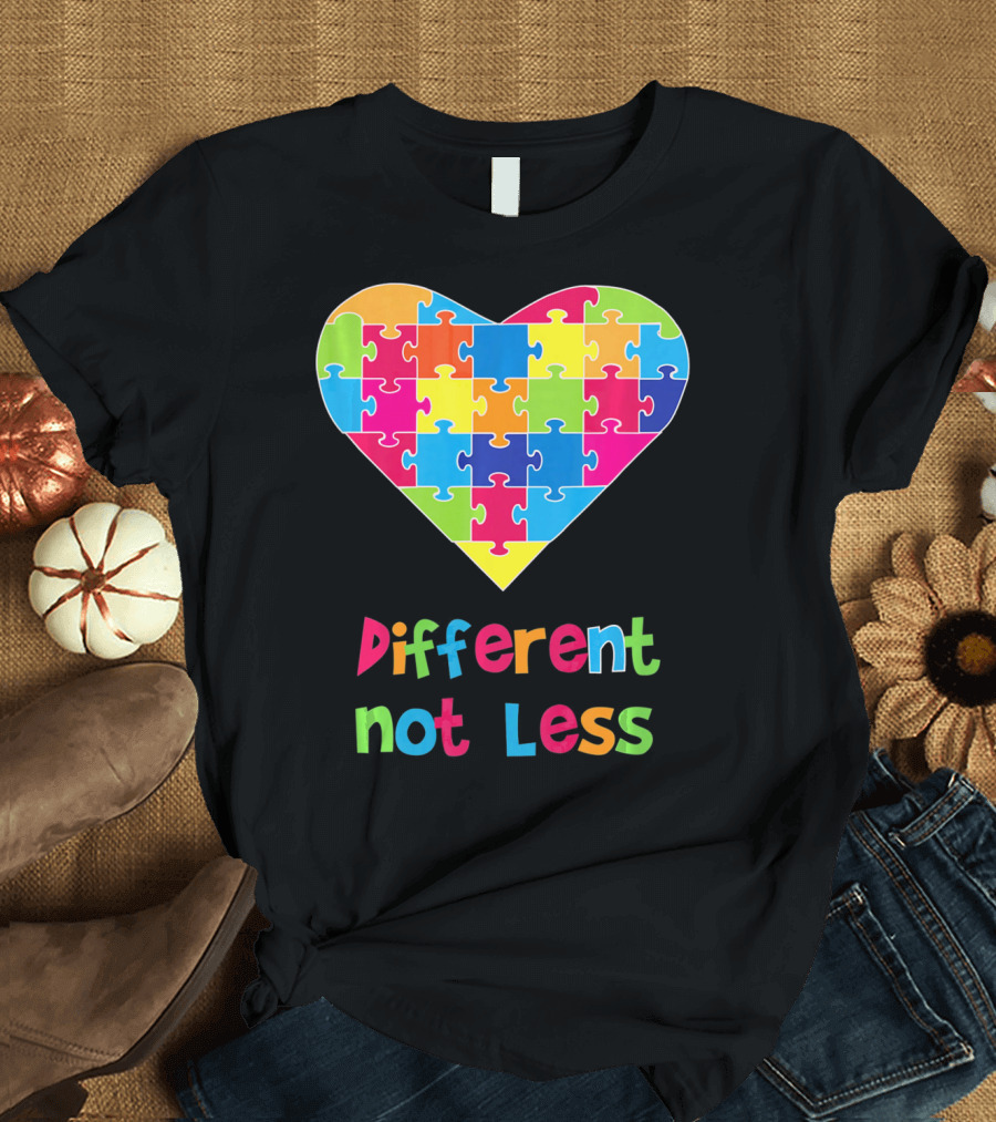 Different Not Less Autism Awareness Heart Puzzle T-Shirt