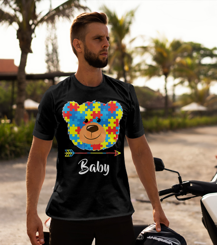 Baby Bear Autism Awareness Puzzle Pattern Cute Face T-Shirt