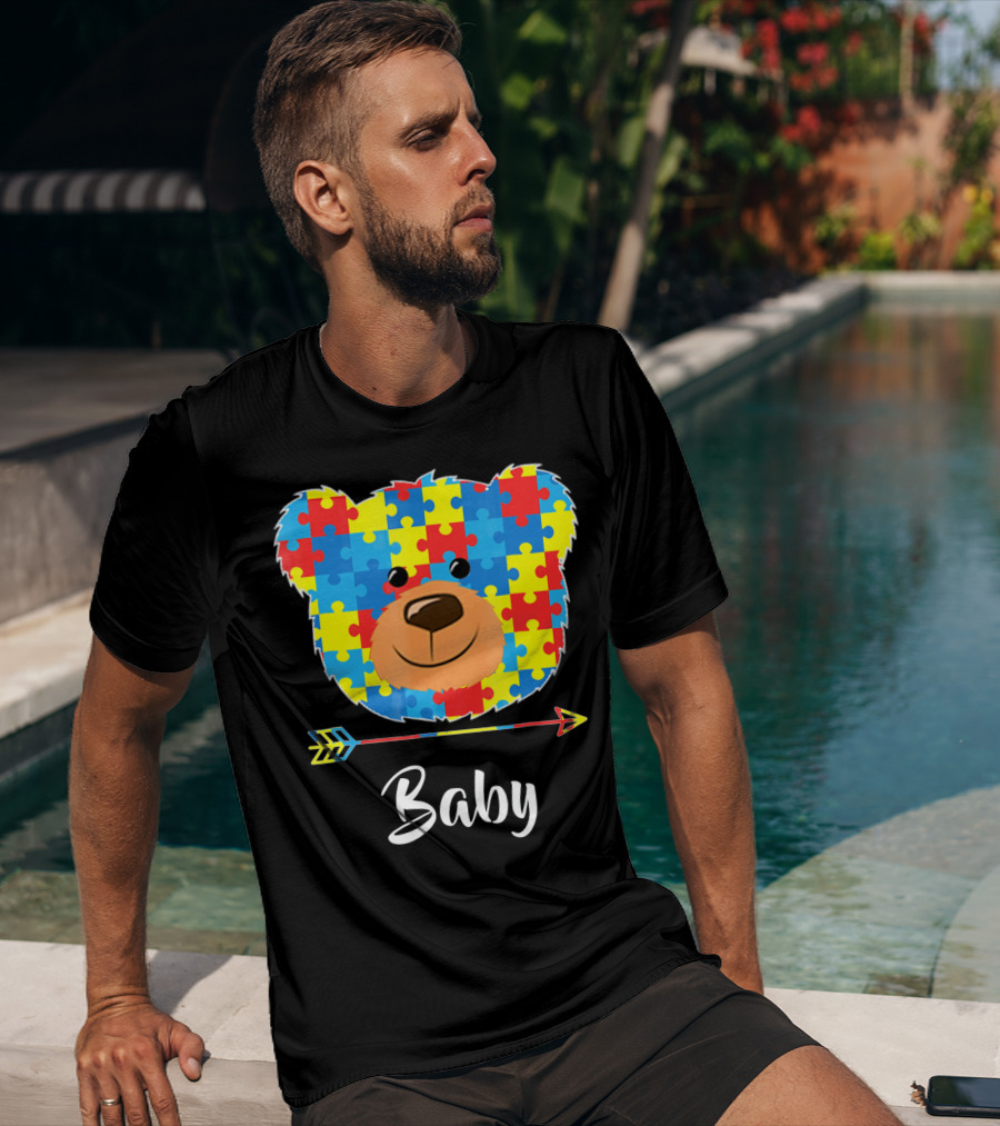 Baby Bear Autism Awareness Puzzle Pattern Cute Face T-Shirt