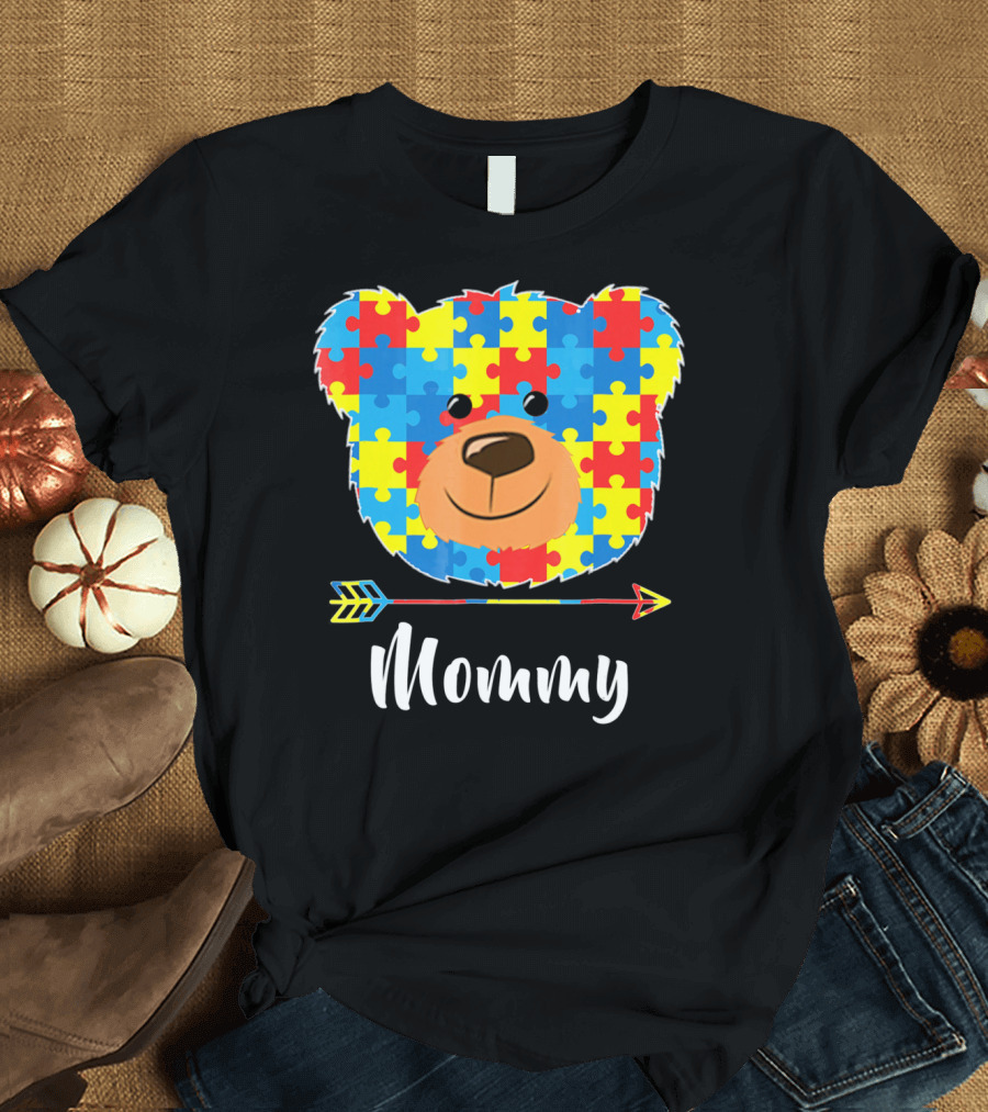 Mommy Bear Puzzle Face Autism Awareness T-Shirt