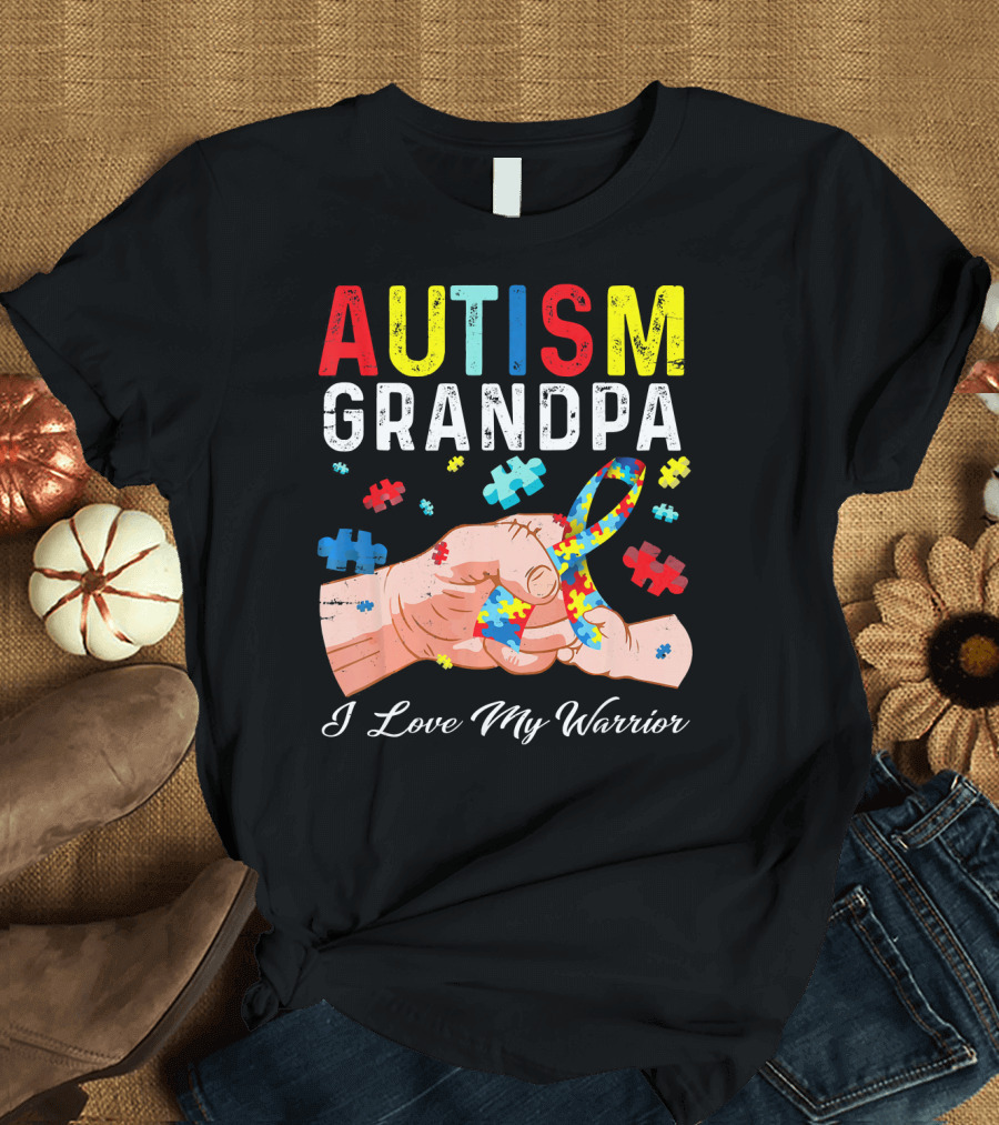 Autism Grandpa I Love My Warrior Puzzle T-Shirt
