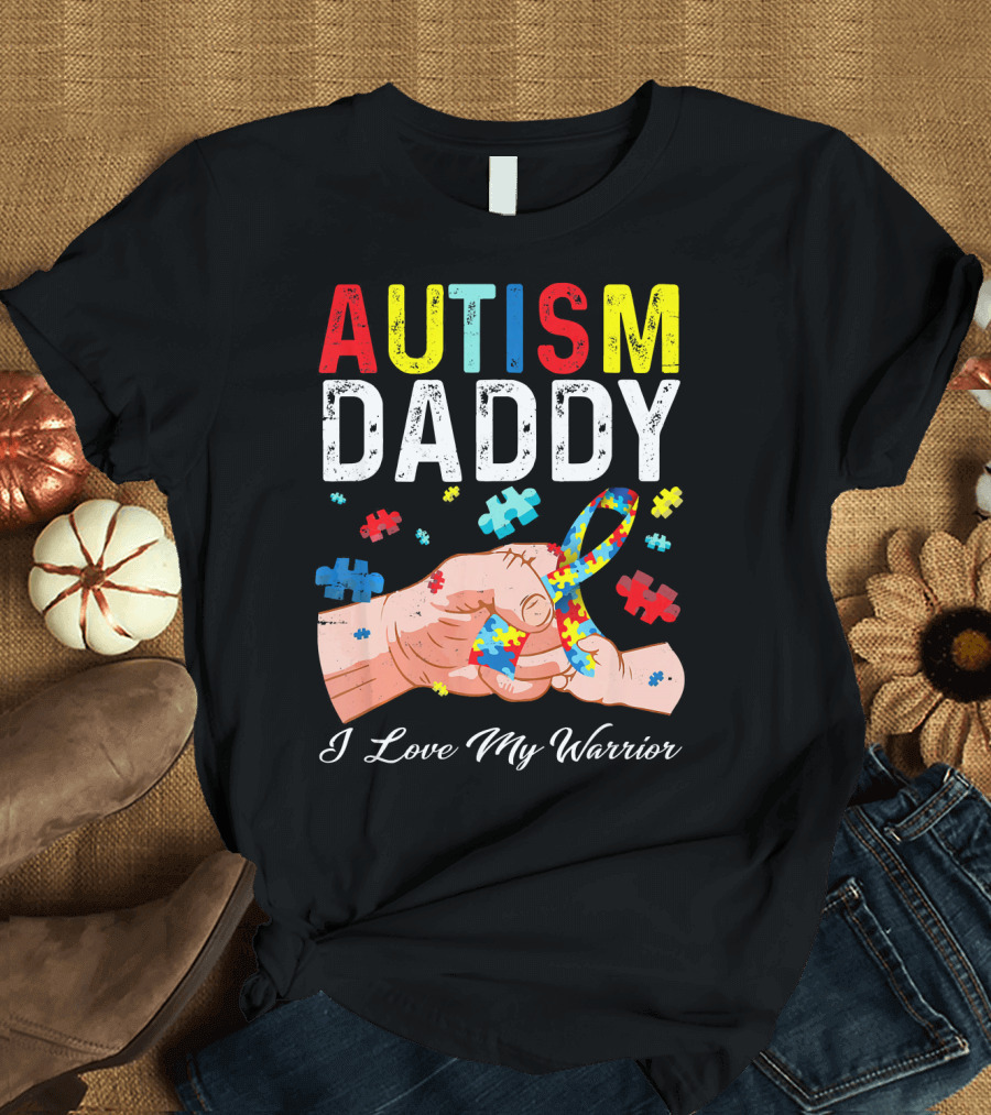Autism Daddy I Love My Warrior Puzzle T-Shirt