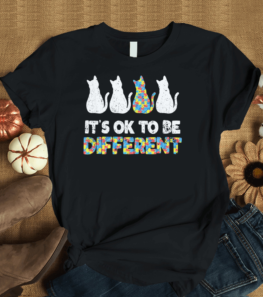 Autism Awareness Day Cat It's OK to Be Different T-Shirt