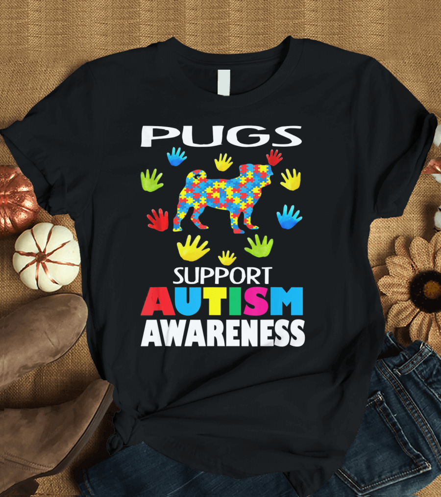 Pugs Support Autism Awareness Puzzle Handprints T-Shirt