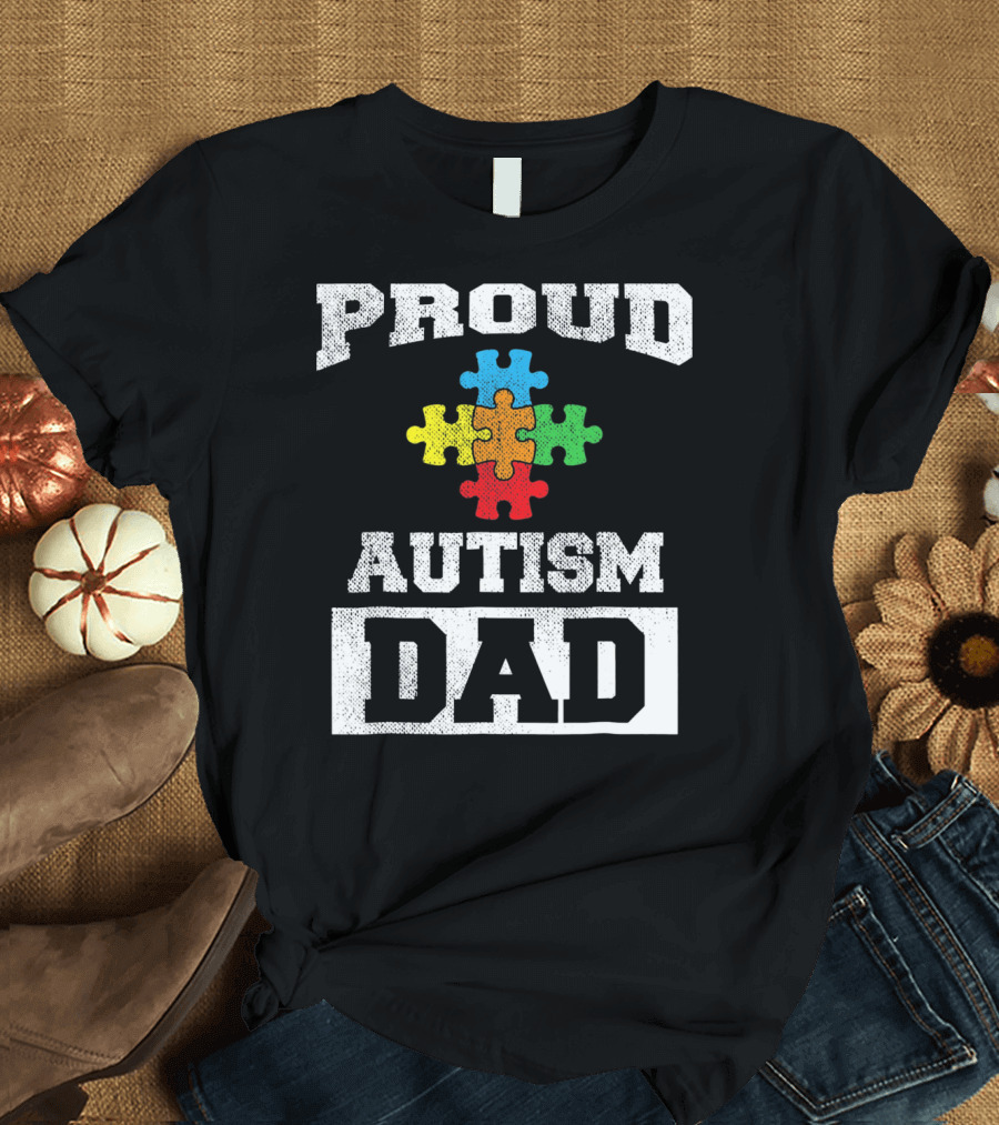Proud Autism Dad Puzzle Piece Autism Awareness T-Shirt