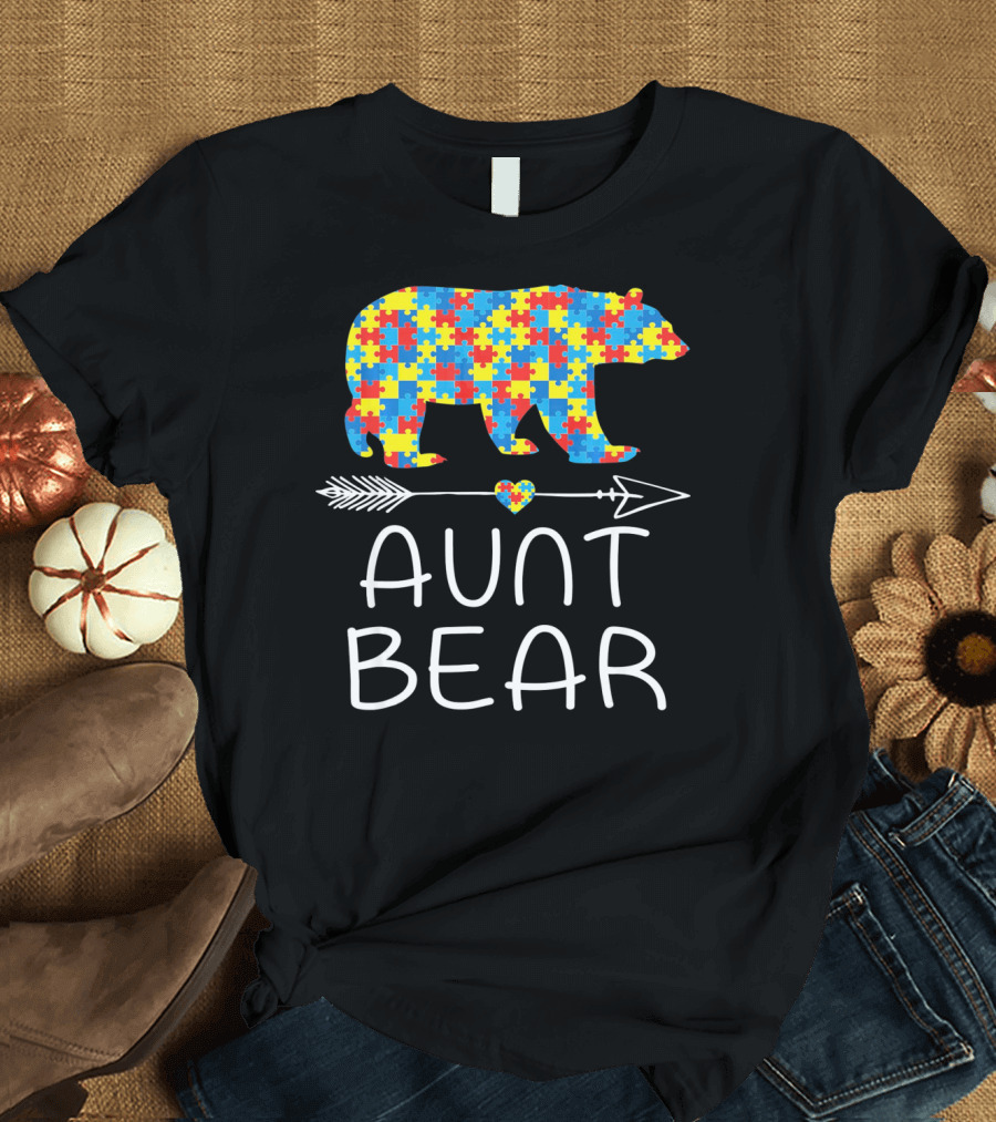 Aunt Bear Puzzle Autism Awareness T-Shirt