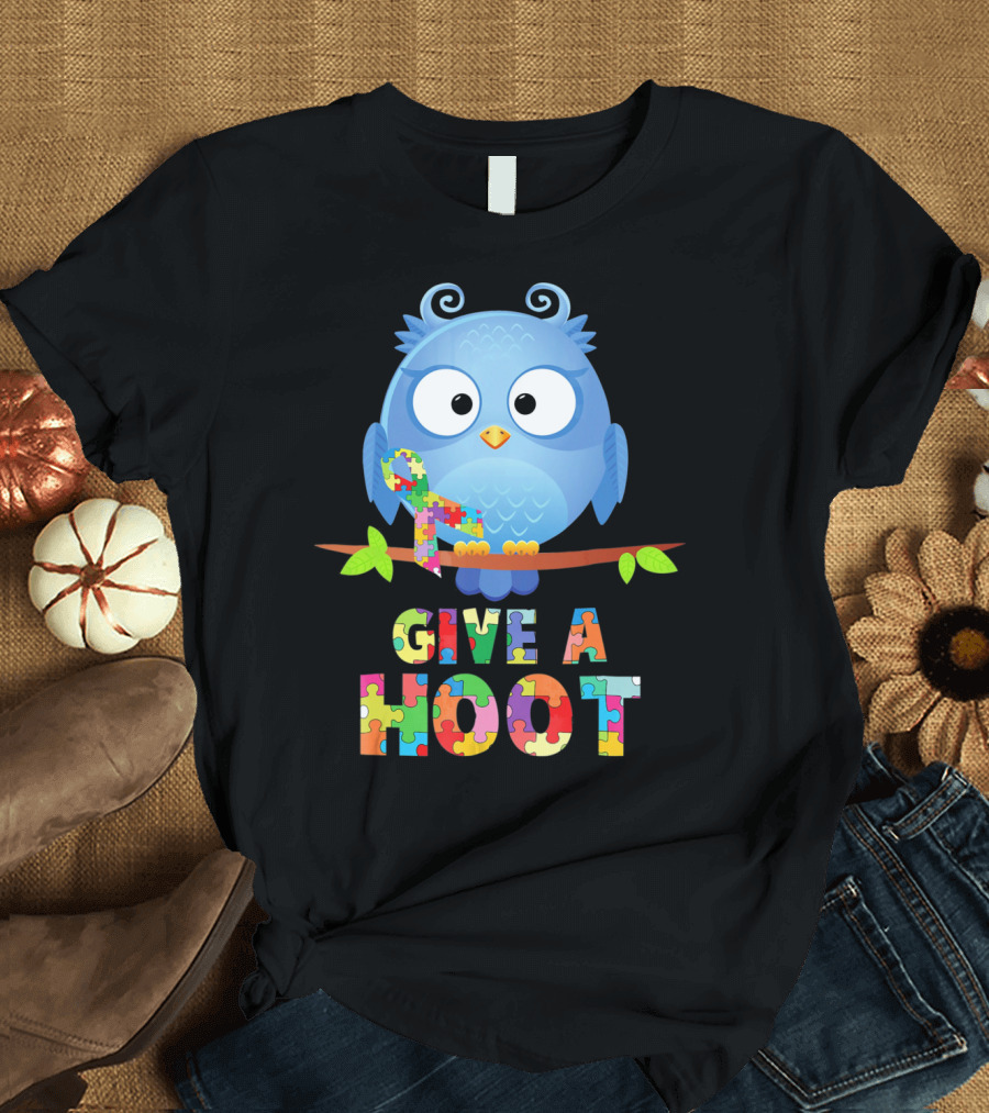 Give a Hoot Owl Autism Awareness Puzzle T-Shirt