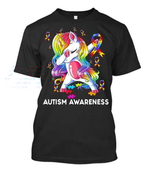Autism Awareness Rainbow Unicorn With Puzzle T-Shirt