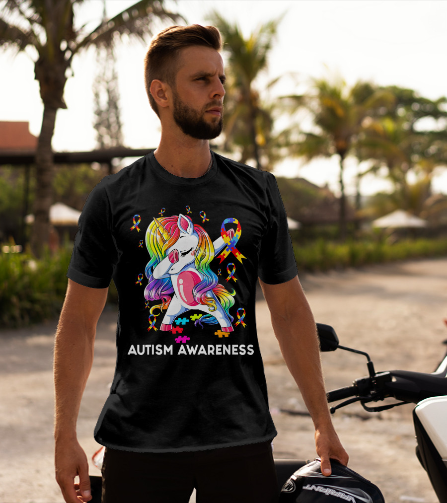 Autism Awareness Rainbow Unicorn With Puzzle T-Shirt