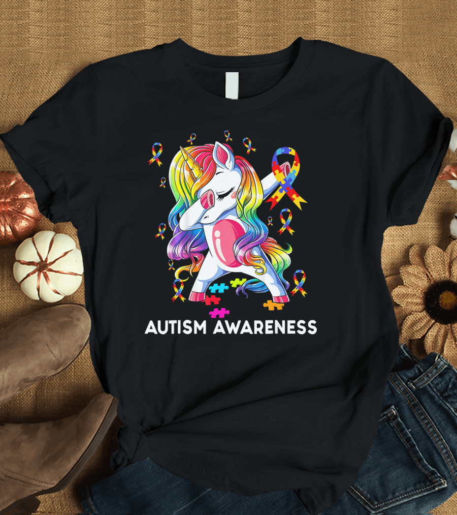 Autism Awareness Rainbow Unicorn with Puzzle T-Shirt