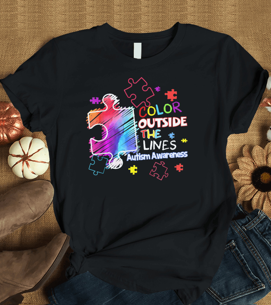 Color Outside the Lines Autism Awareness Puzzle Piece T-Shirt