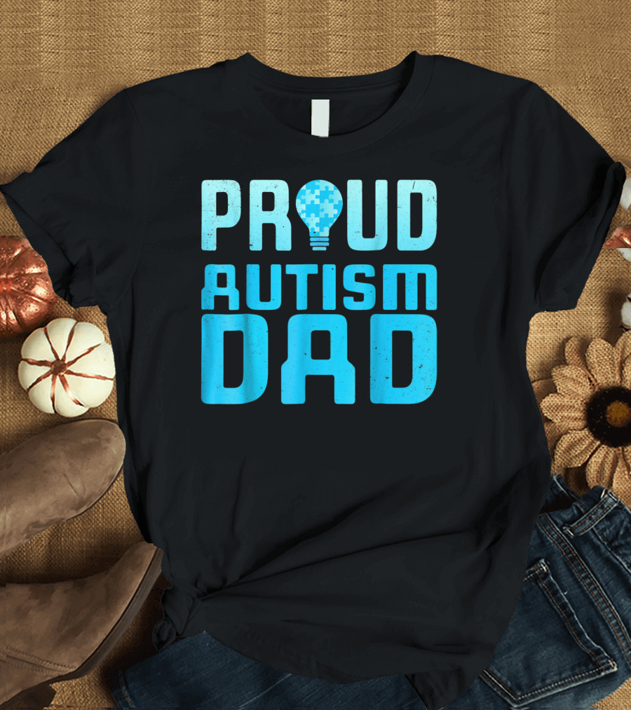 Proud Autism Dad Light Bulb Puzzle T-Shirt