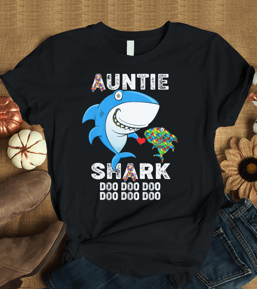 Auntie Shark Doo Doo Doo Autism Awareness Aunt T-Shirt