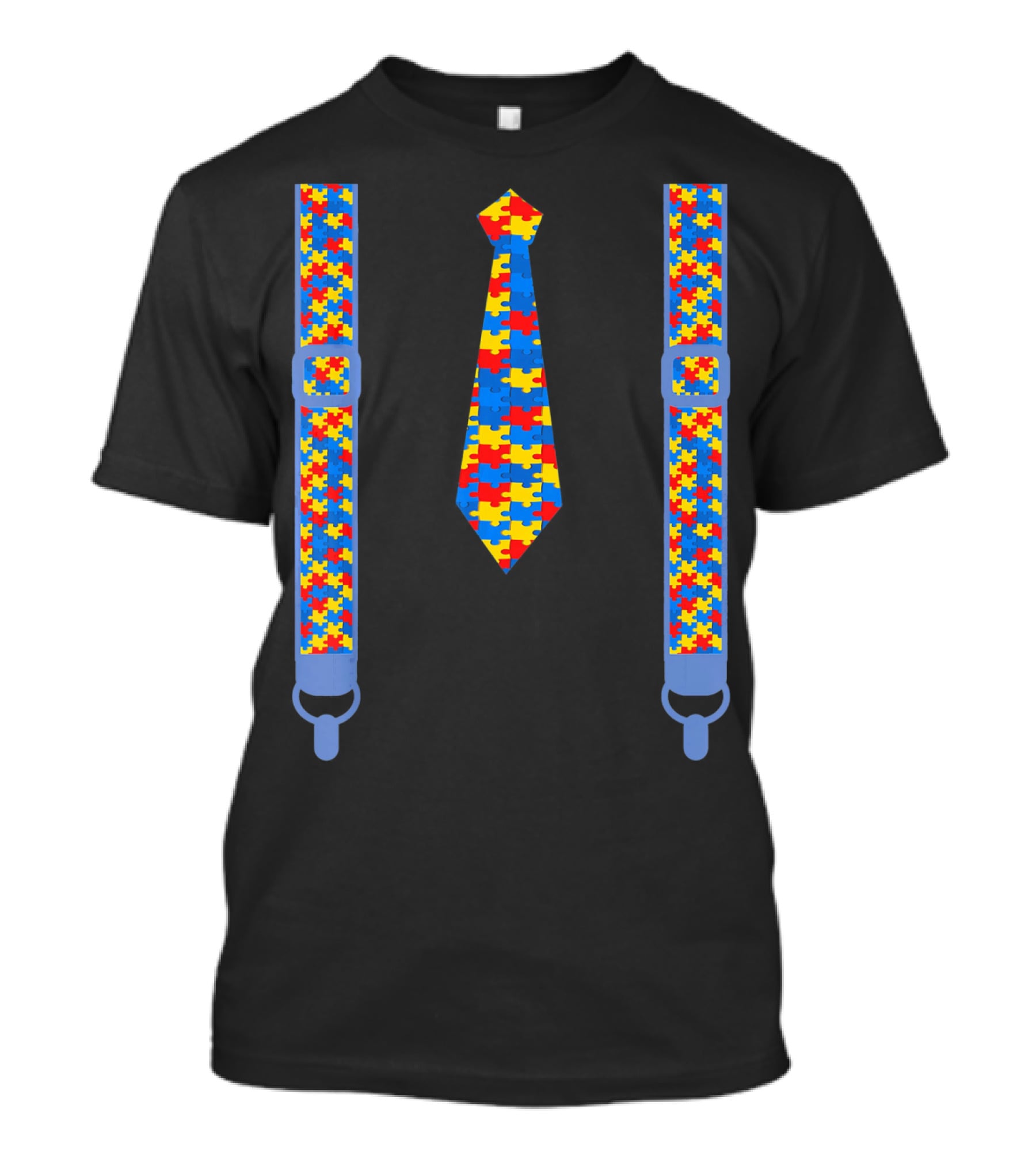Autism Awareness Tie And Suspenders Puzzle T-Shirt