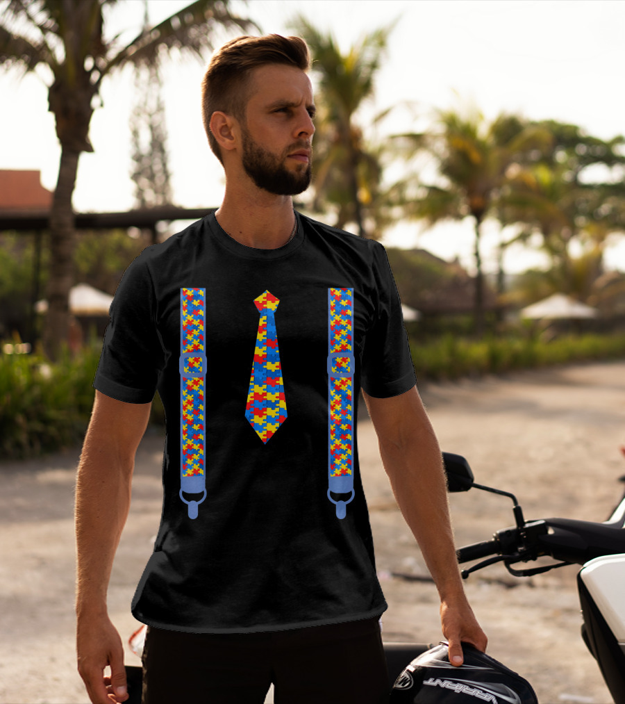 Autism Awareness Tie And Suspenders Puzzle T-Shirt