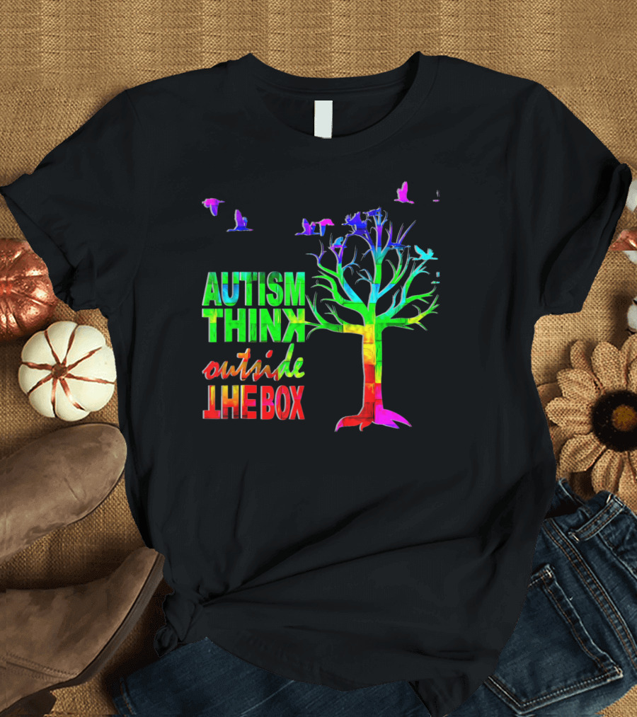 Autism Awareness Think Outside the Box Ribbon MomDadKid Autist T-Shirt