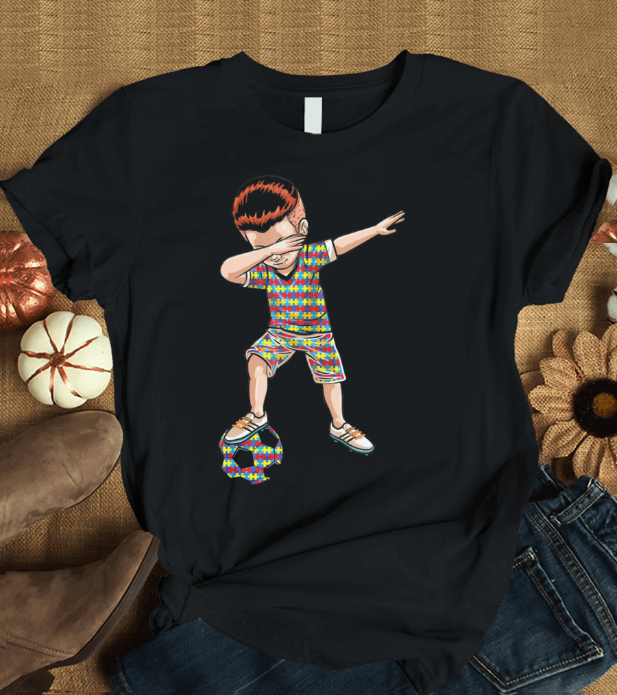 Dabbing Boy Soccer Autism Awareness Puzzle T-Shirt