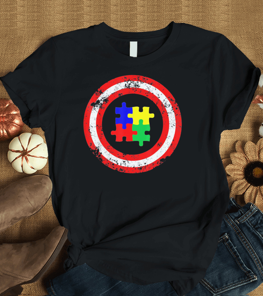 Captain Autism Awareness Shield Puzzle T-Shirt