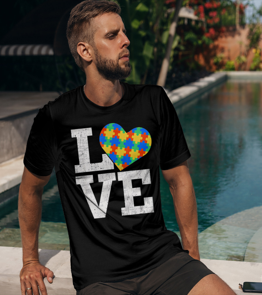 Love Someone With Autism Autism Awareness Puzzle Heart T-Shirt