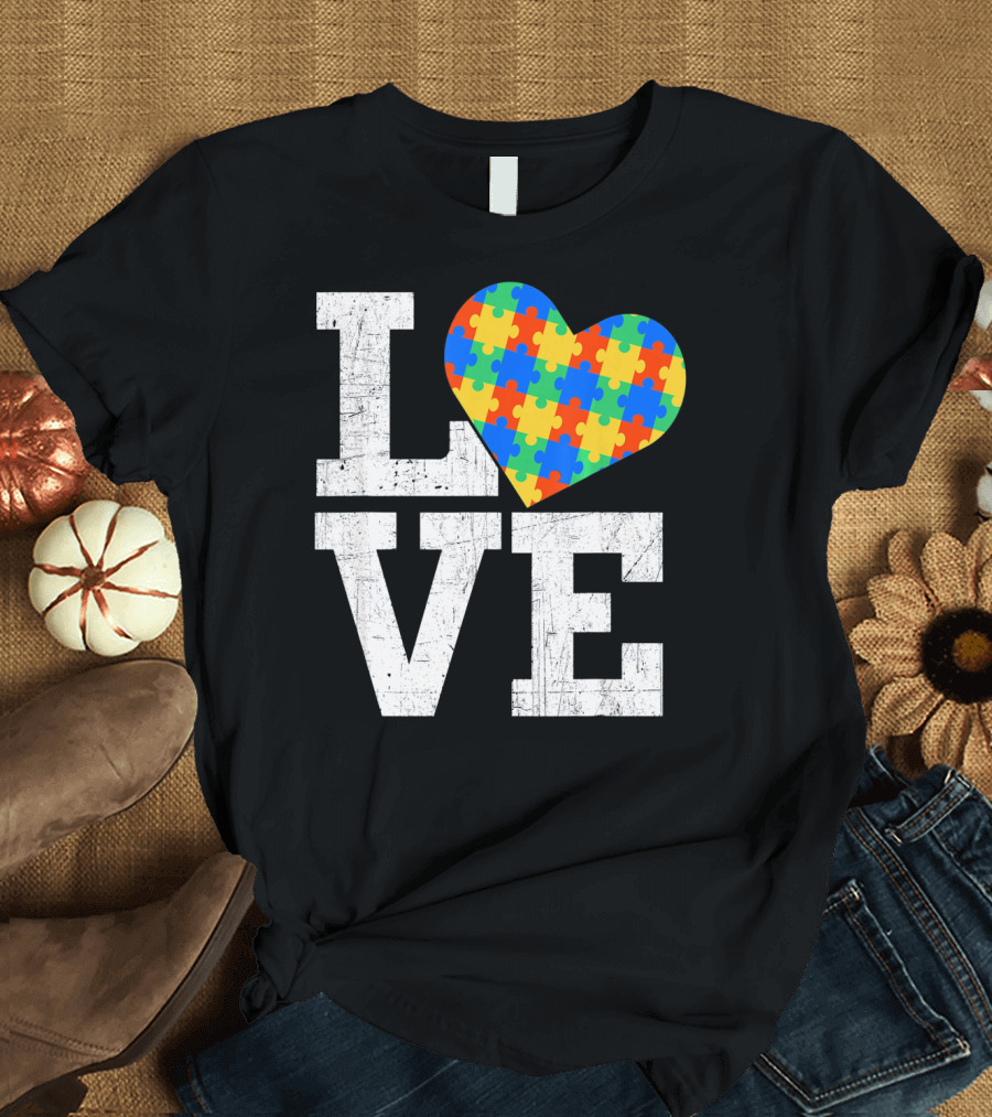 Love Someone With Autism Autism Awareness Puzzle Heart T-Shirt