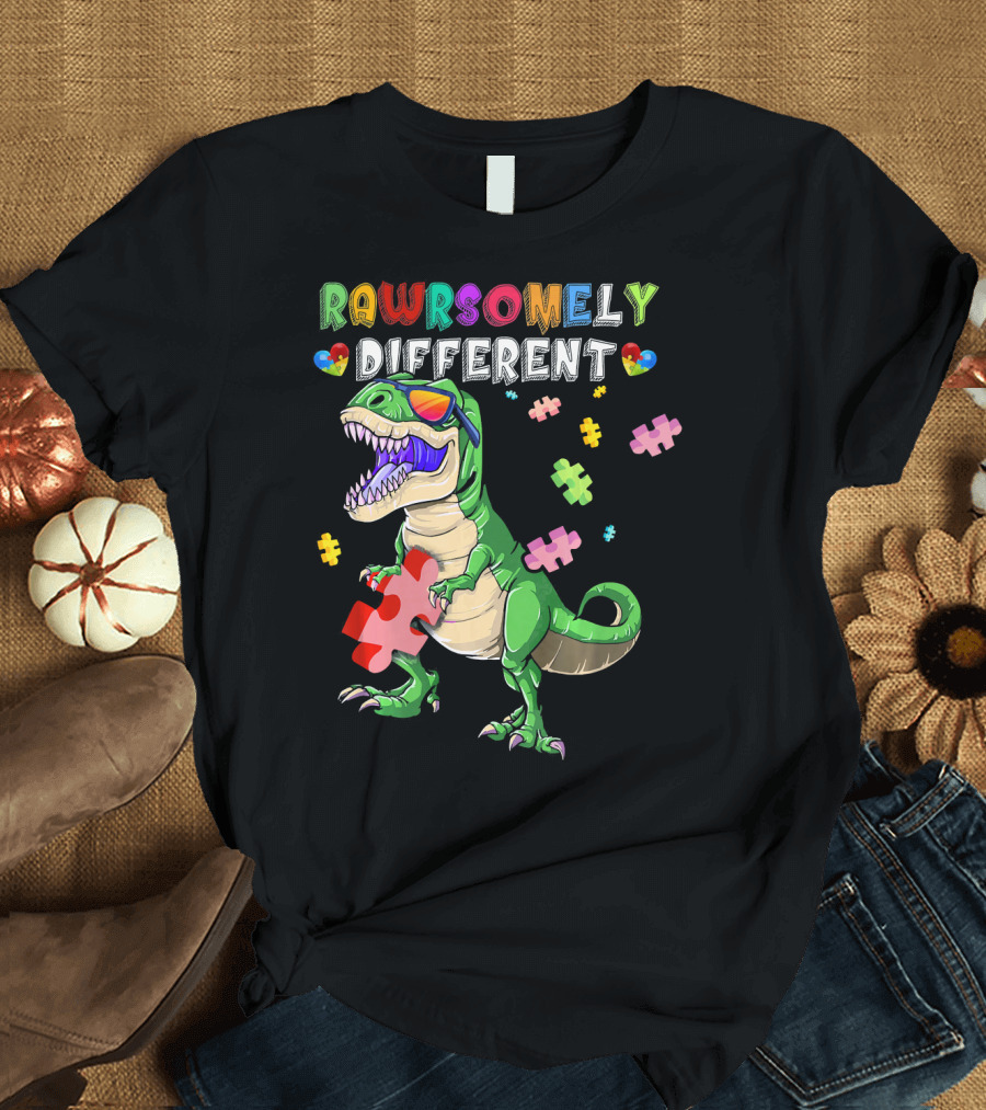 Rawrsomely Different Dinosaur Autism Awareness Puzzle T-Shirt