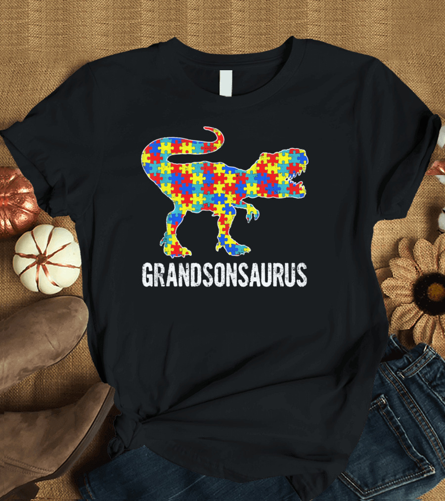 Grandsonsaurus Autism Puzzle Dinosaur Strong T-Shirt