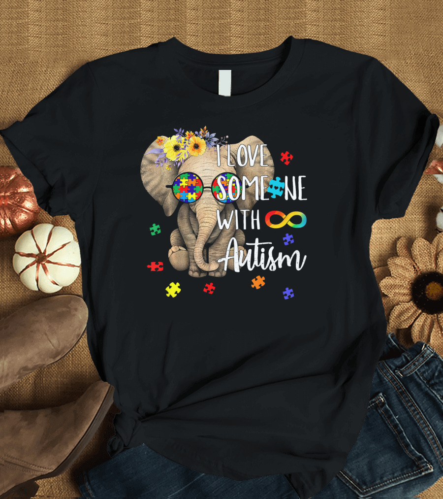I Love Someone With Autism Hippie Elephant Puzzle Pieces Infinity T-Shirt