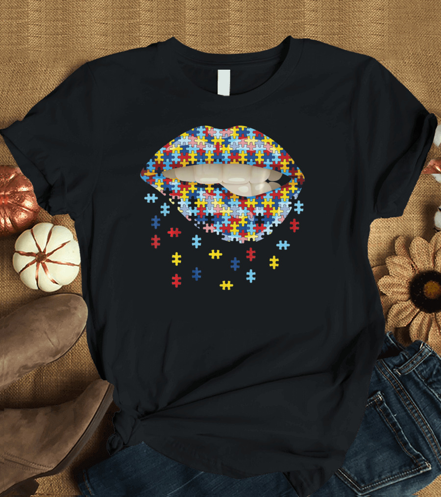 Autism Awareness Puzzle Pieces Lip T-Shirt