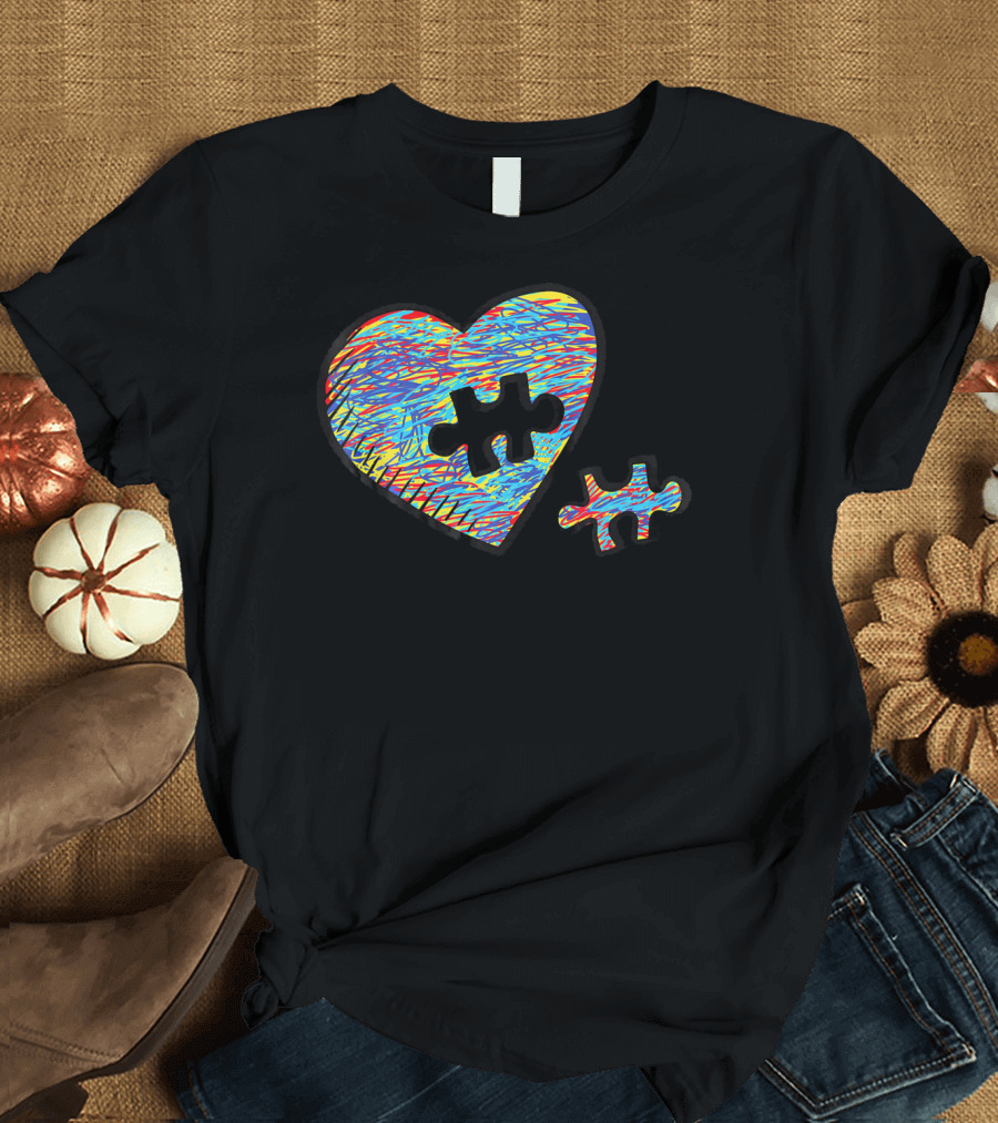 Autism Awareness Superpower Heart Puzzle Piece T-Shirt