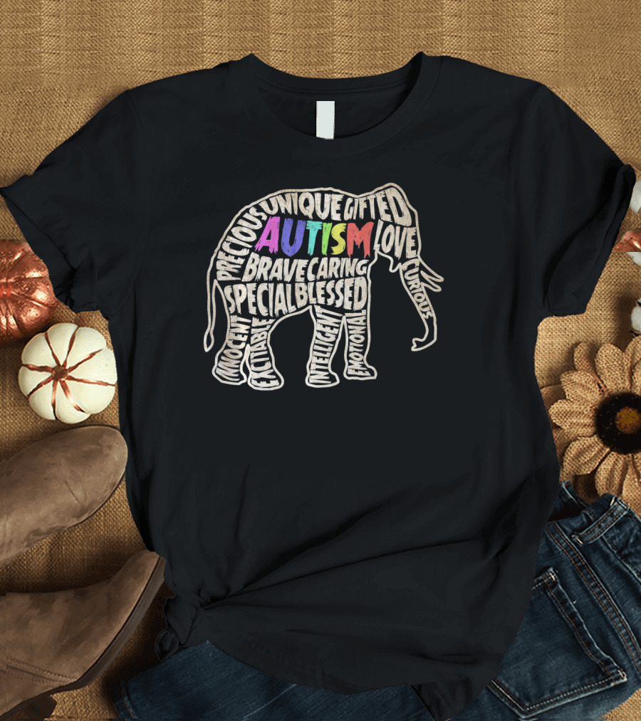 Autism Awareness Elephant Unique Gifted Precious Love Curious Special Blessed Courage Brave Caring T-Shirt