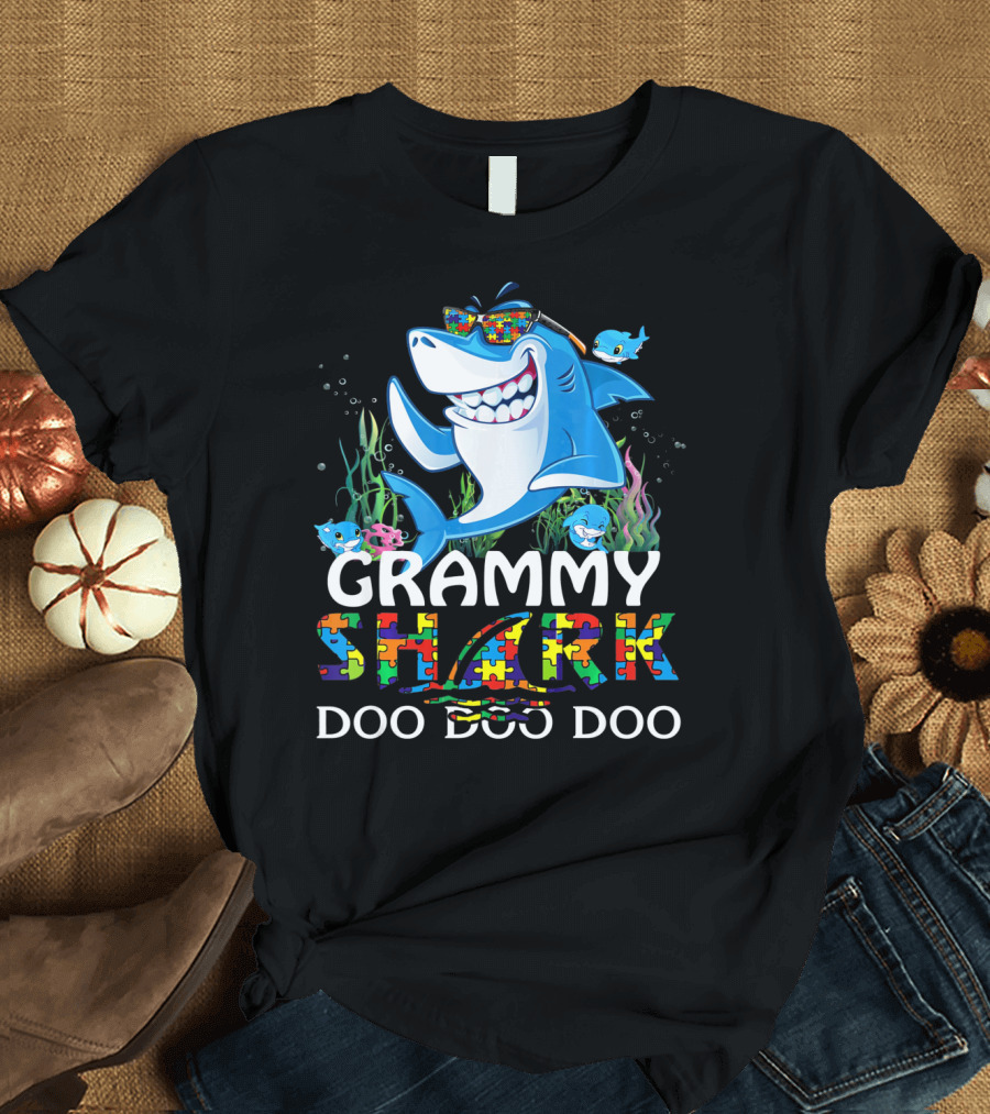 Grammy Shark Autism Awareness Doo Doo Doo T-Shirt