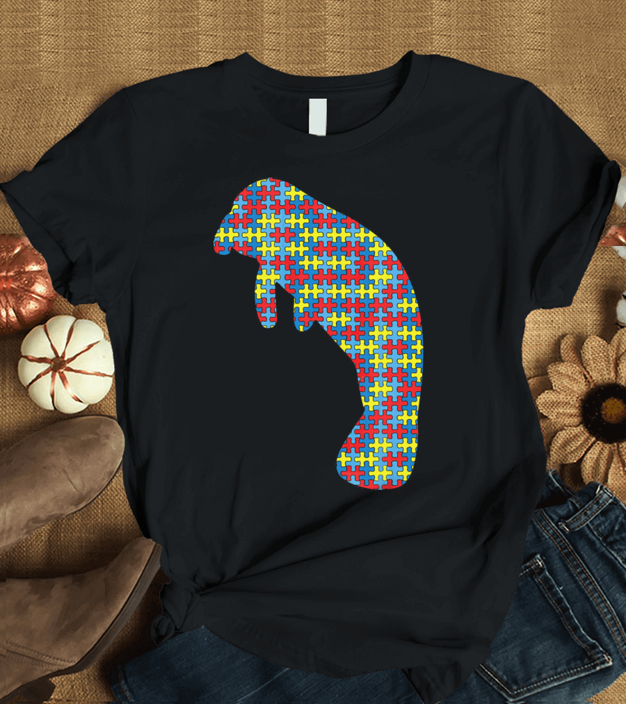 Manatee Autism Awareness Puzzle Pattern Kids Dugong T-Shirt