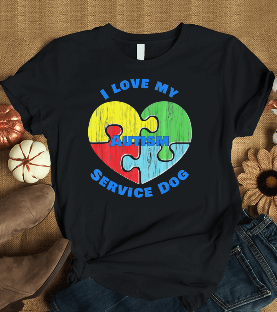 I Love My Autism Service Dog Puzzle Heart T-Shirt