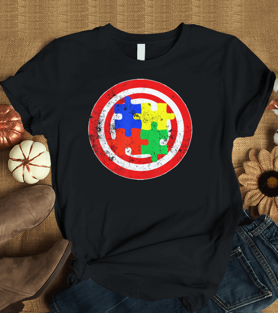 Autism Awareness Puzzle Shield Captain Autism T-Shirt