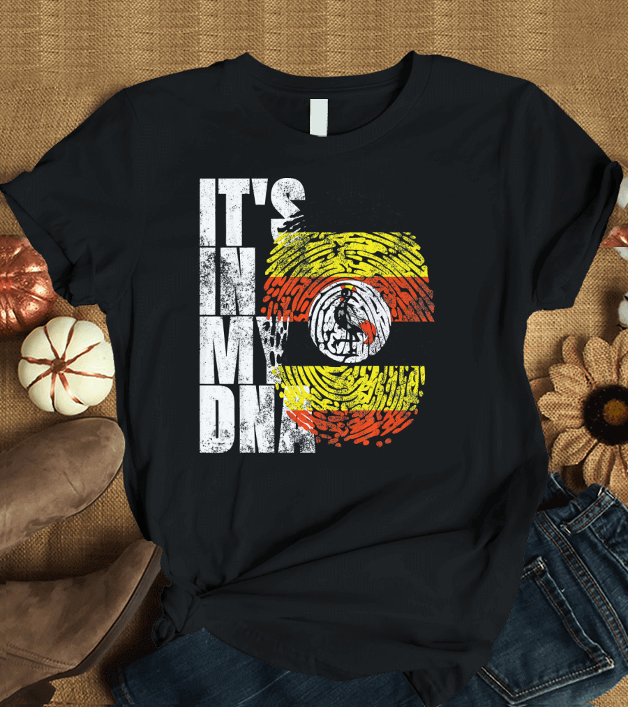 It's In My DNA Uganda African American Flag Fingerprint T-Shirt