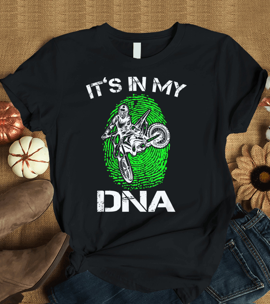 Motocross It's in My DNA Green Dirt Bike Fingerprint Rider T-Shirt