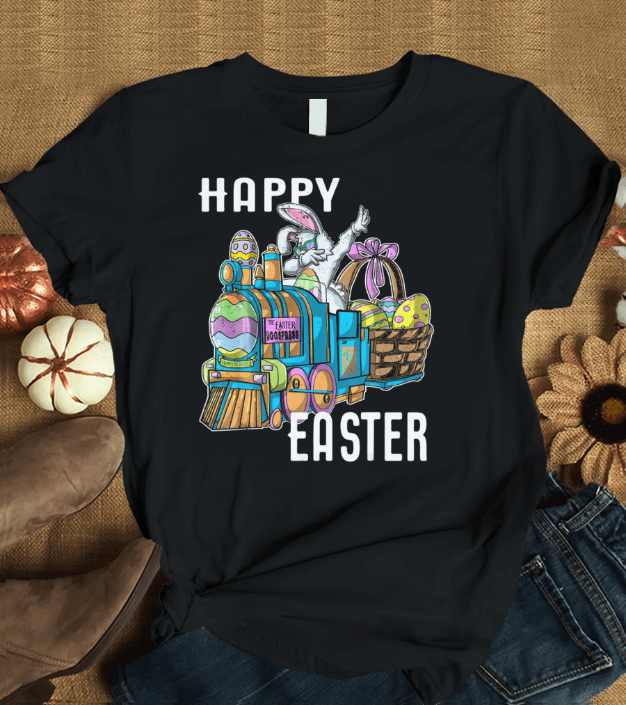 HAPPY EASTER Eggspress Bunny Train with Basket and Dabbing Rabbit T-Shirt