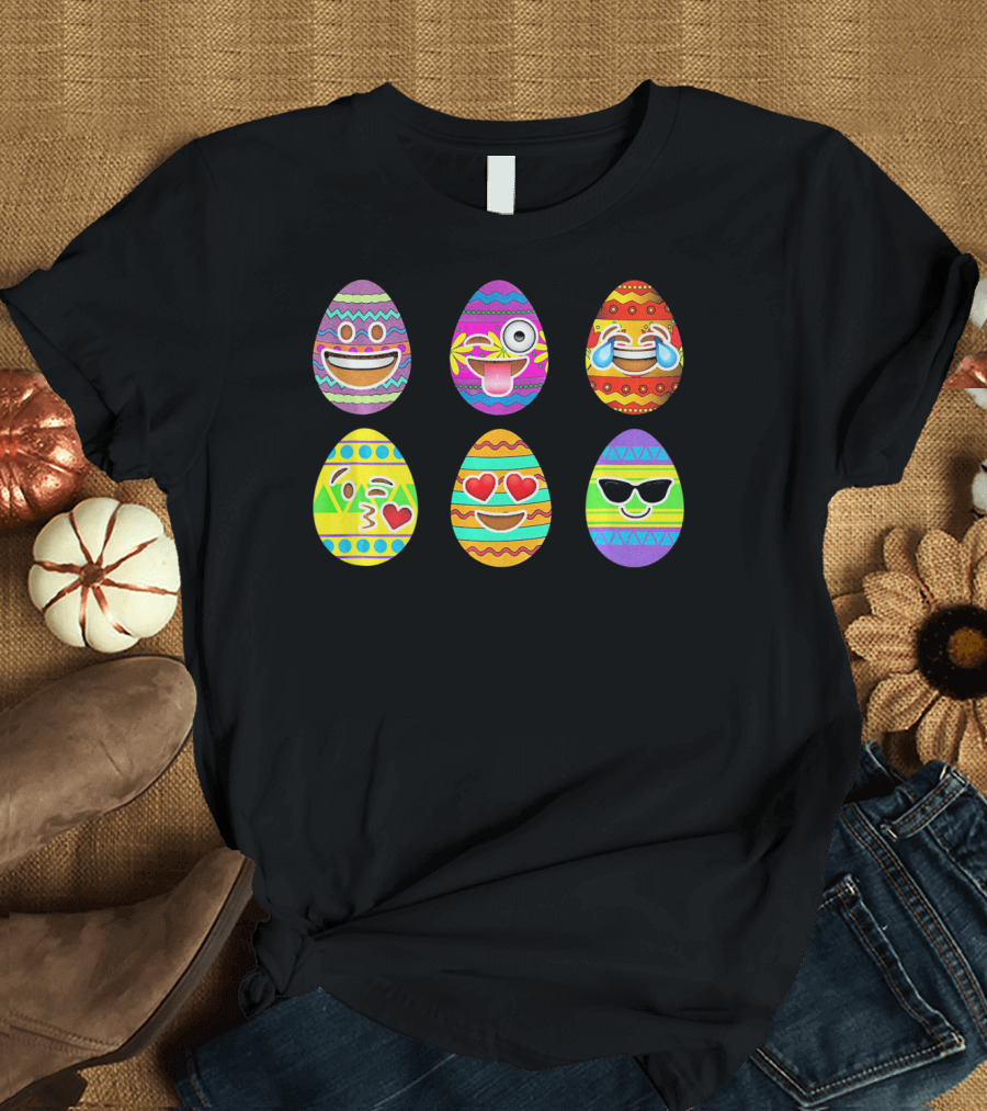 Funny Colorful Smiling Easter Eggs Emoji Faces T-Shirt