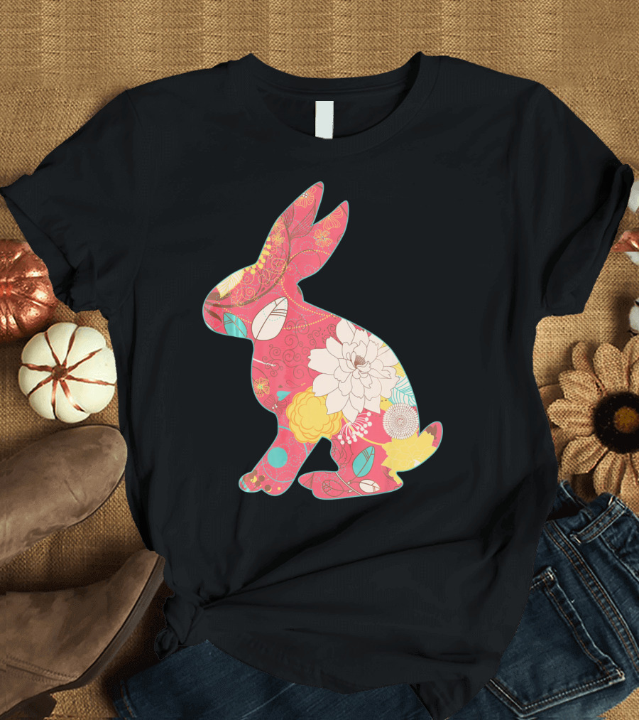Retro Easter Bunny Vintage Floral T-Shirt