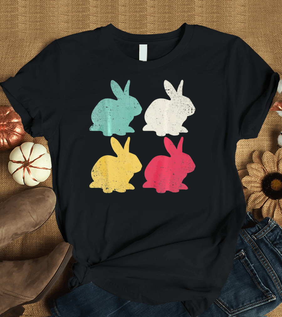 Retro Easter Bunny Rabbit Vintage Color Silhouette Quartet T-Shirt