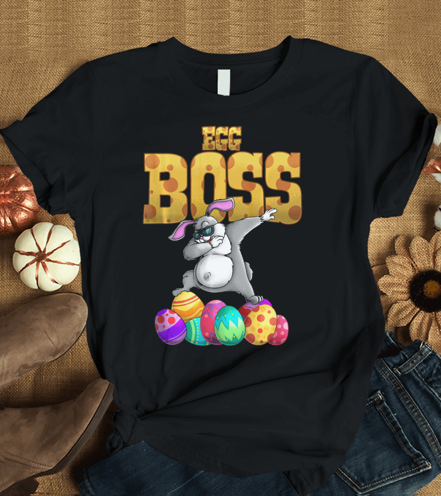 Egg Boss Cute Dabbing Easter Bunny with Colorful Eggs T-Shirt