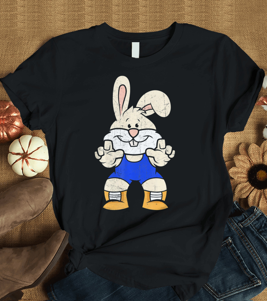 Wrestler Bunny in Blue Gear with Wrestling Pose T-Shirt