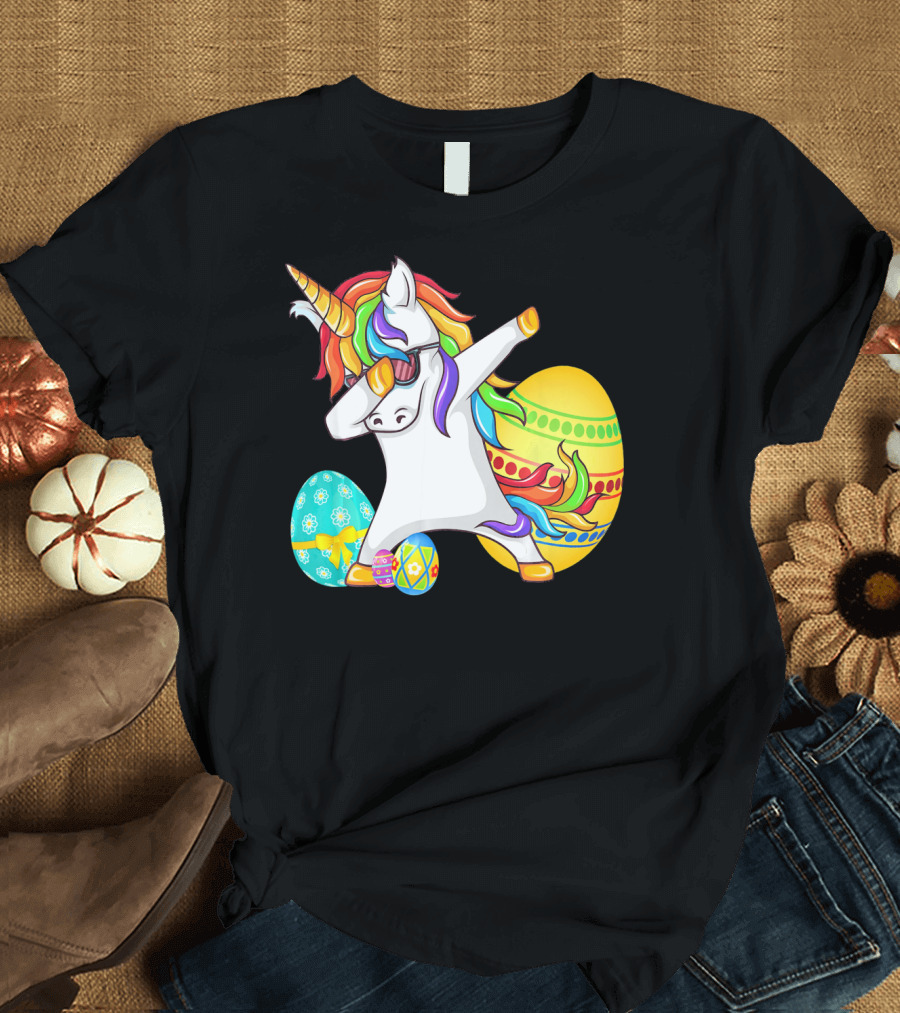 Dabbing Unicorn with Easter Eggs and Bunny Ears T-Shirt