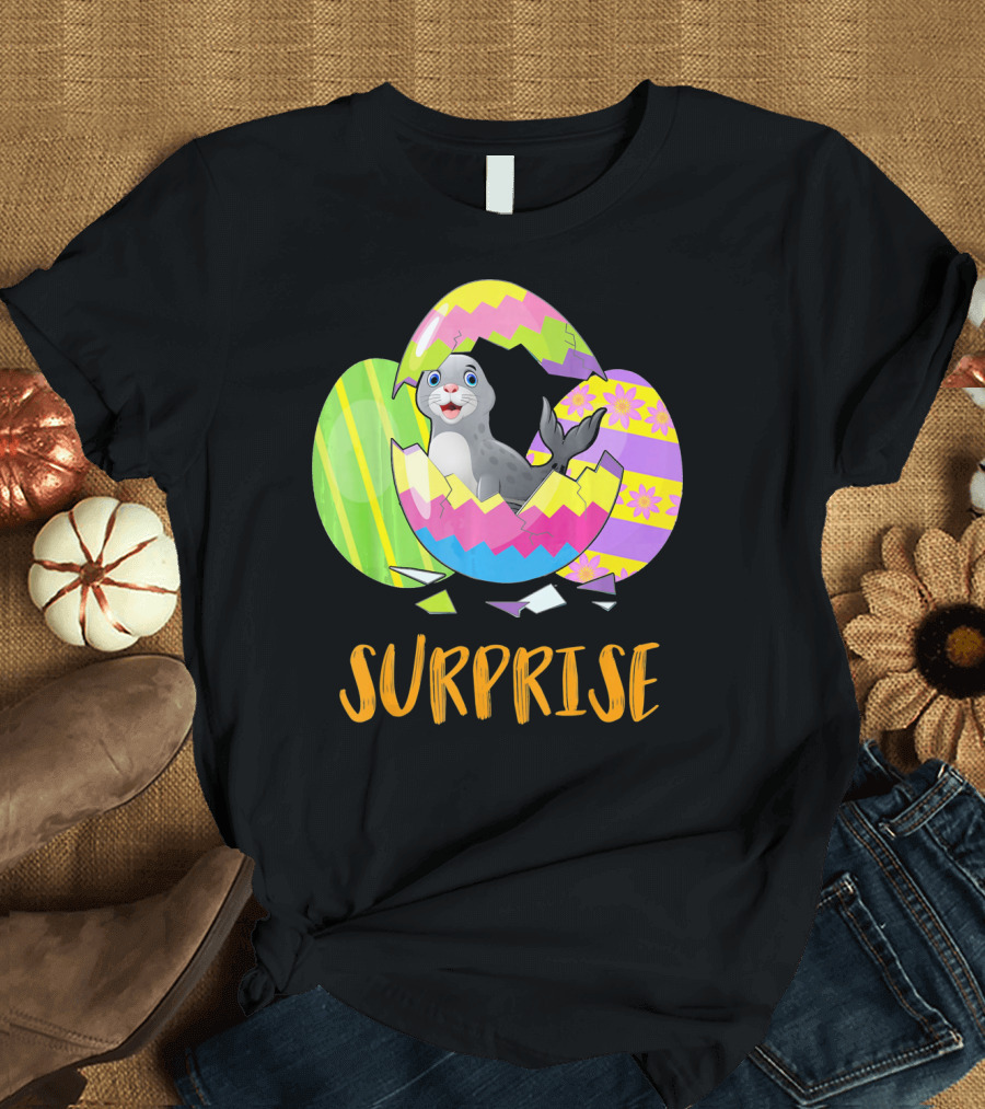 Surprise Cute Seal Bunny Funny Easter T-Shirt