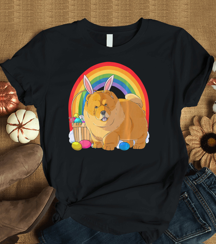 Easter Eggs Chow Chow Bunny Rabbit Dog Rainbow T-Shirt